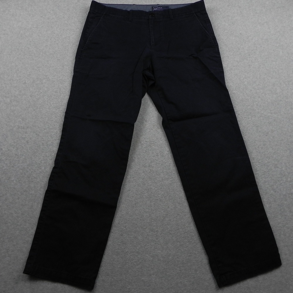 Gap Mens Straight Fit Chino‎ Pants Navy Blue Cotton Trousers 33x30 Flat Front